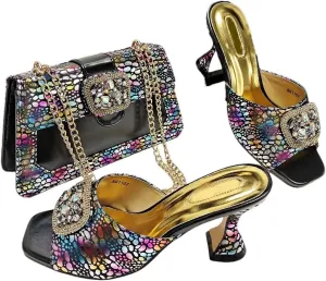 Italian-Made Bridal Heels with Rhinestone Clutch Set Women’s Wedding Banquet Party Shoes