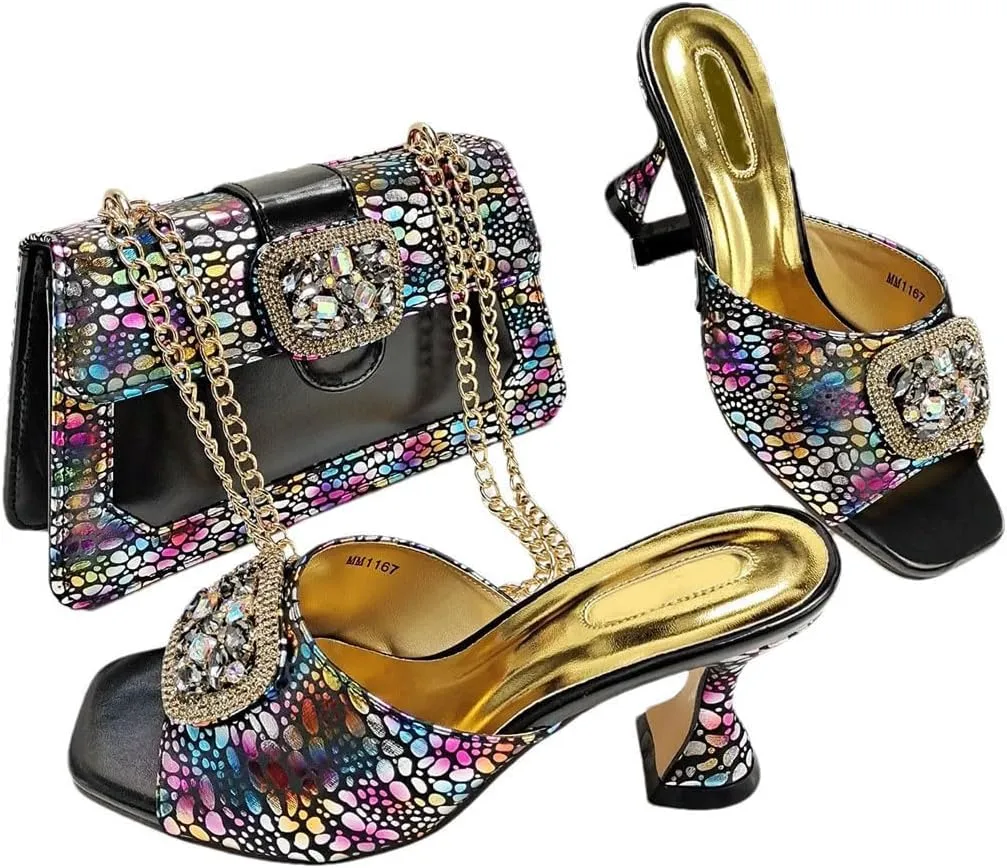 Italian-Made Bridal Heels with Rhinestone Clutch Set Women’s Wedding Banquet Party Shoes