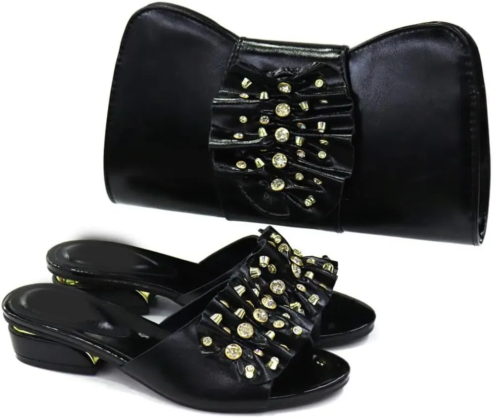 Italian Made Crystal Wedding Shoes African Bridal Set Rhinestone Banquet Heel Pumps