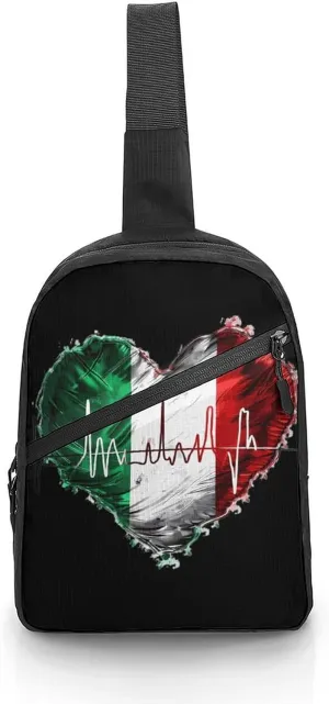 Italy Flag Heartbeat Foldable Crossbody Sling Bags Shoulder Backpack Chest DayPack Handbag