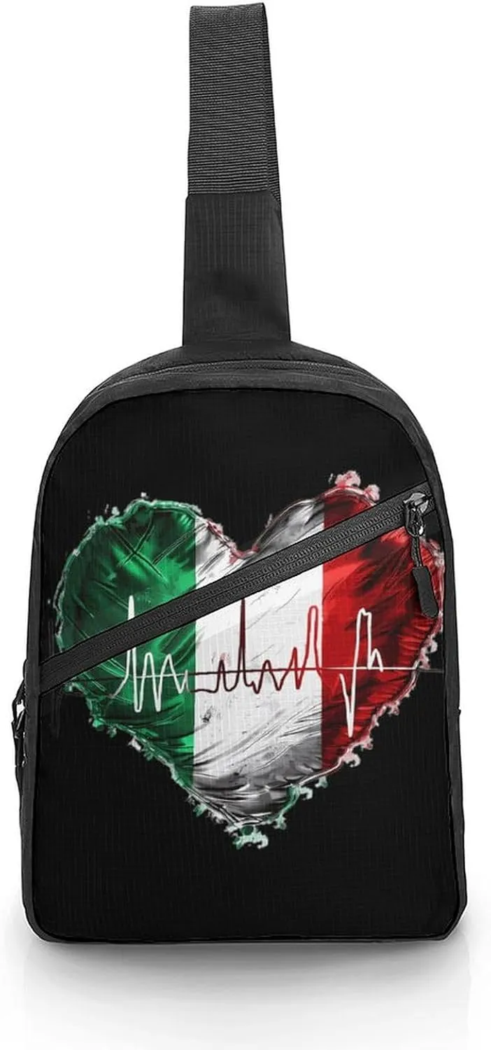 Italy Flag Heartbeat Foldable Crossbody Sling Bags Shoulder Backpack Chest DayPack Handbag