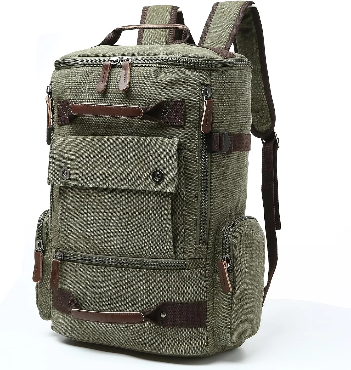 IT'SCARL Backpack leisure, cycling travel bag, canvas large capacity, multiple pockets, waterproof (green)