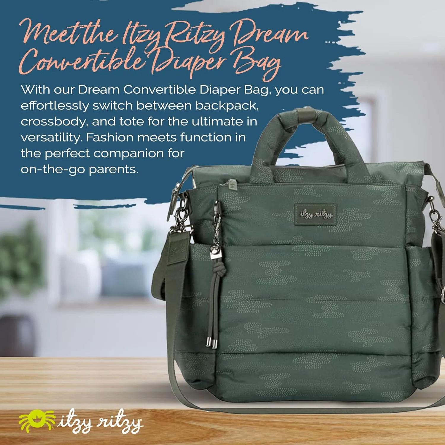 Itzy Ritzy Dream Convertible Diaper Bag Tote Backpack - Baby Diaper Bag with 14 Pockets, Changing Pad & More (Cloud Camo)