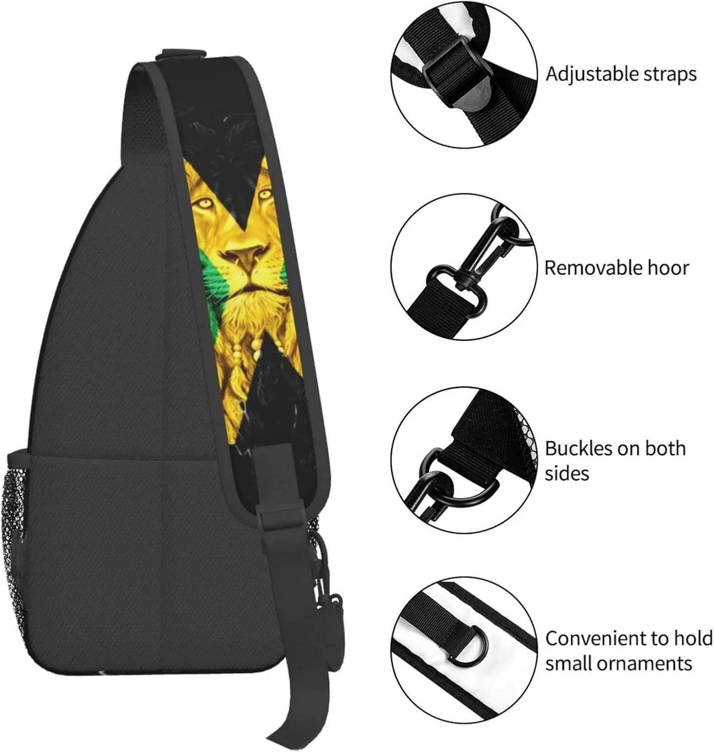 Jamaican Flag Lion Head Sling Bag Adjustable Chest Bags Casual Crossbody Bag Travel Shoulder Backpack