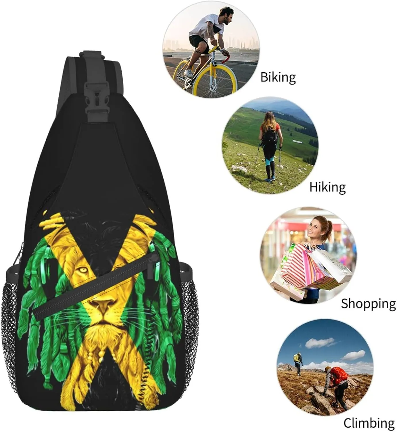 Jamaican Flag Lion Head Sling Bag Adjustable Chest Bags Casual Crossbody Bag Travel Shoulder Backpack