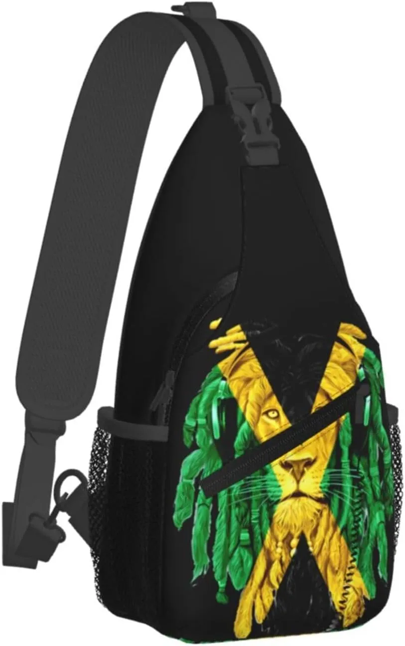 Jamaican Flag Lion Head Sling Bag Adjustable Chest Bags Casual Crossbody Bag Travel Shoulder Backpack