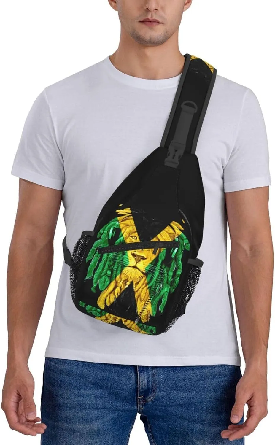 Jamaican Flag Lion Head Sling Bag Adjustable Chest Bags Casual Crossbody Bag Travel Shoulder Backpack