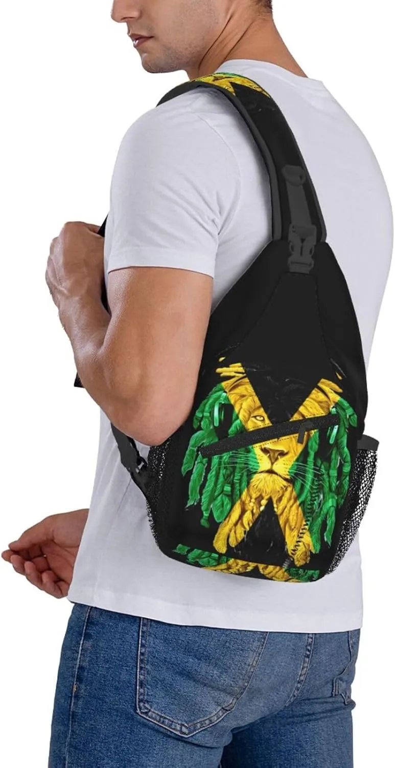 Jamaican Flag Lion Head Sling Bag Adjustable Chest Bags Casual Crossbody Bag Travel Shoulder Backpack