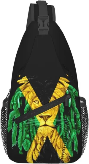 Jamaican Flag Lion Head Sling Bag Adjustable Chest Bags Casual Crossbody Bag Travel Shoulder Backpack