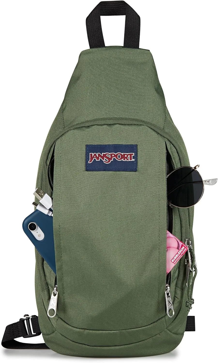 JanSport Move Sling Crossbody Bag – Main Compartment, Zippered Front Pockets, Adjustable Shoulder Strap, Fully Padded Back Panel, Cargo Green