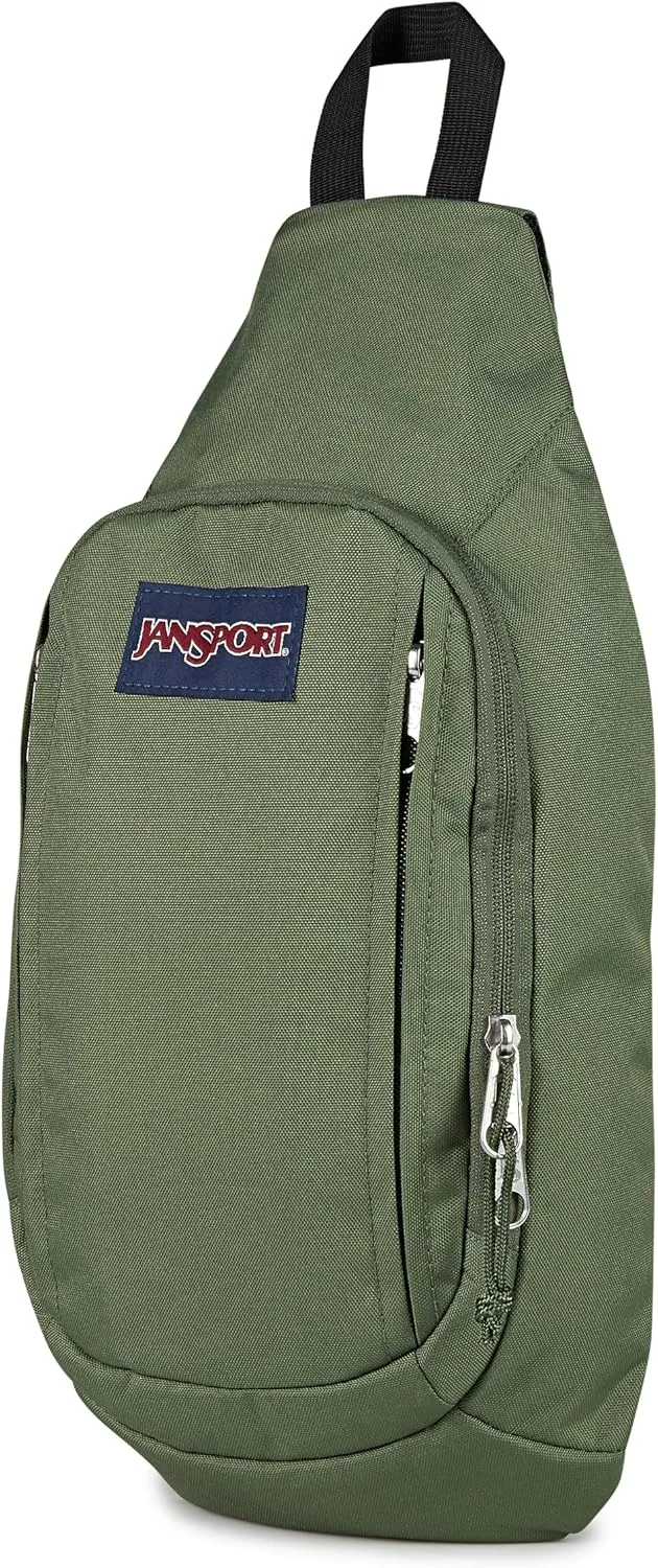 JanSport Move Sling Crossbody Bag – Main Compartment, Zippered Front Pockets, Adjustable Shoulder Strap, Fully Padded Back Panel, Cargo Green