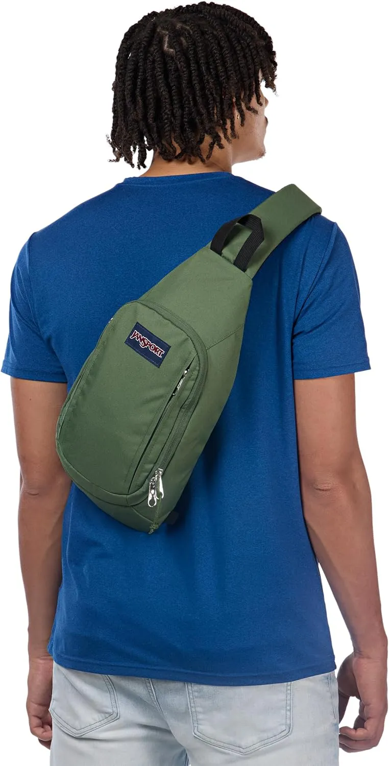 JanSport Move Sling Crossbody Bag – Main Compartment, Zippered Front Pockets, Adjustable Shoulder Strap, Fully Padded Back Panel, Cargo Green