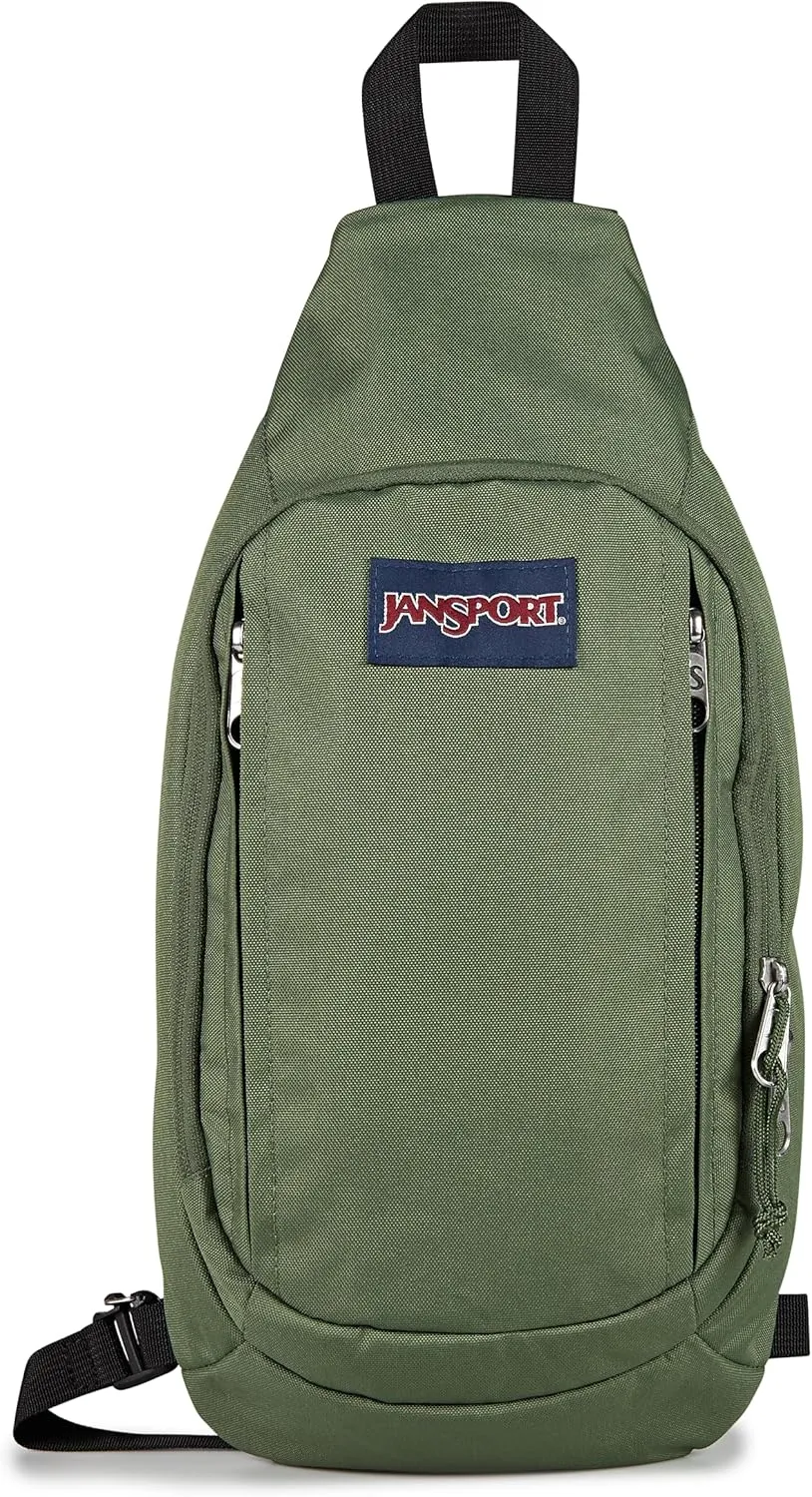 JanSport Move Sling Crossbody Bag – Main Compartment, Zippered Front Pockets, Adjustable Shoulder Strap, Fully Padded Back Panel, Cargo Green