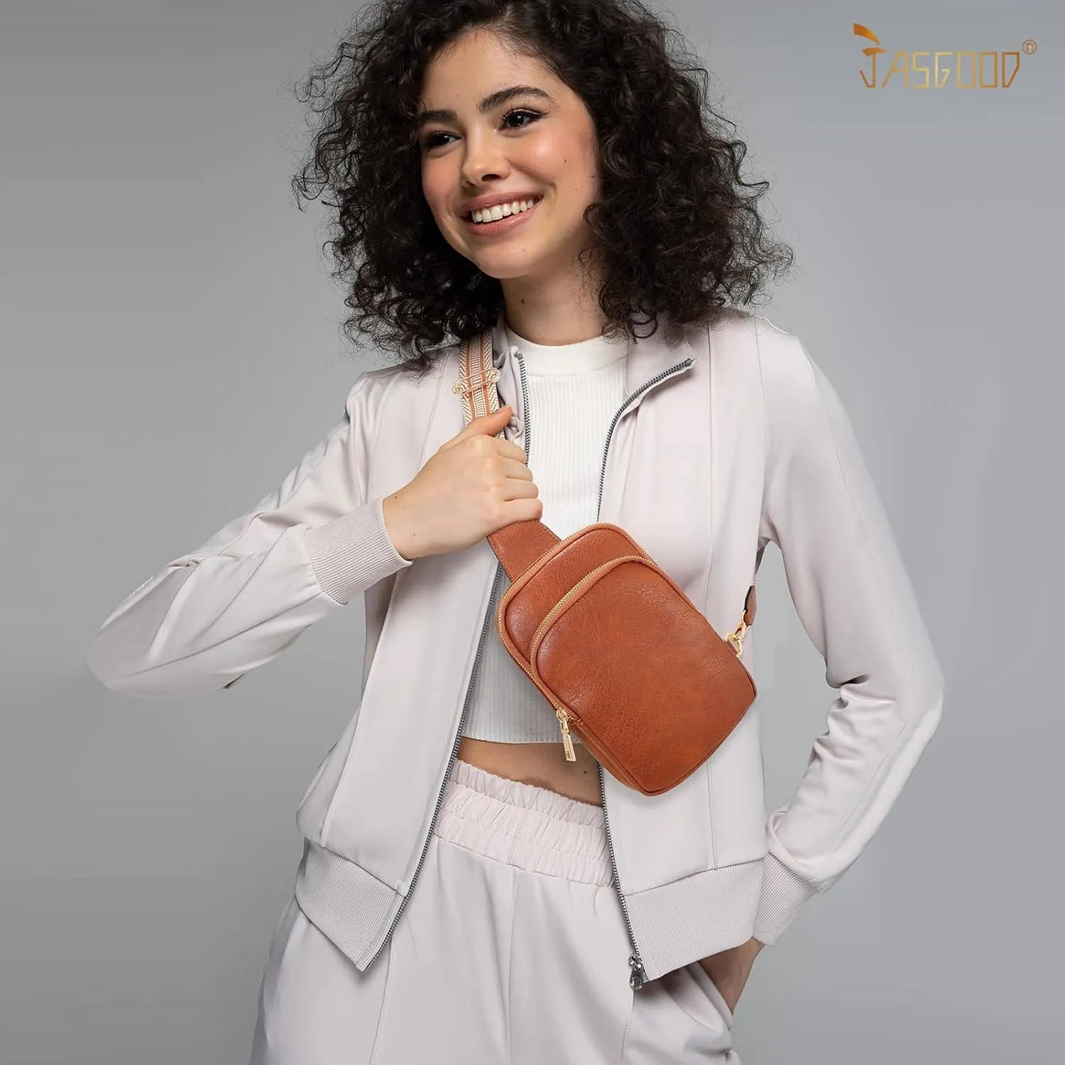JASGOOD Small Sling Bag, PU Leather Travel Fanny Packs Crossbody Bags for Women Men