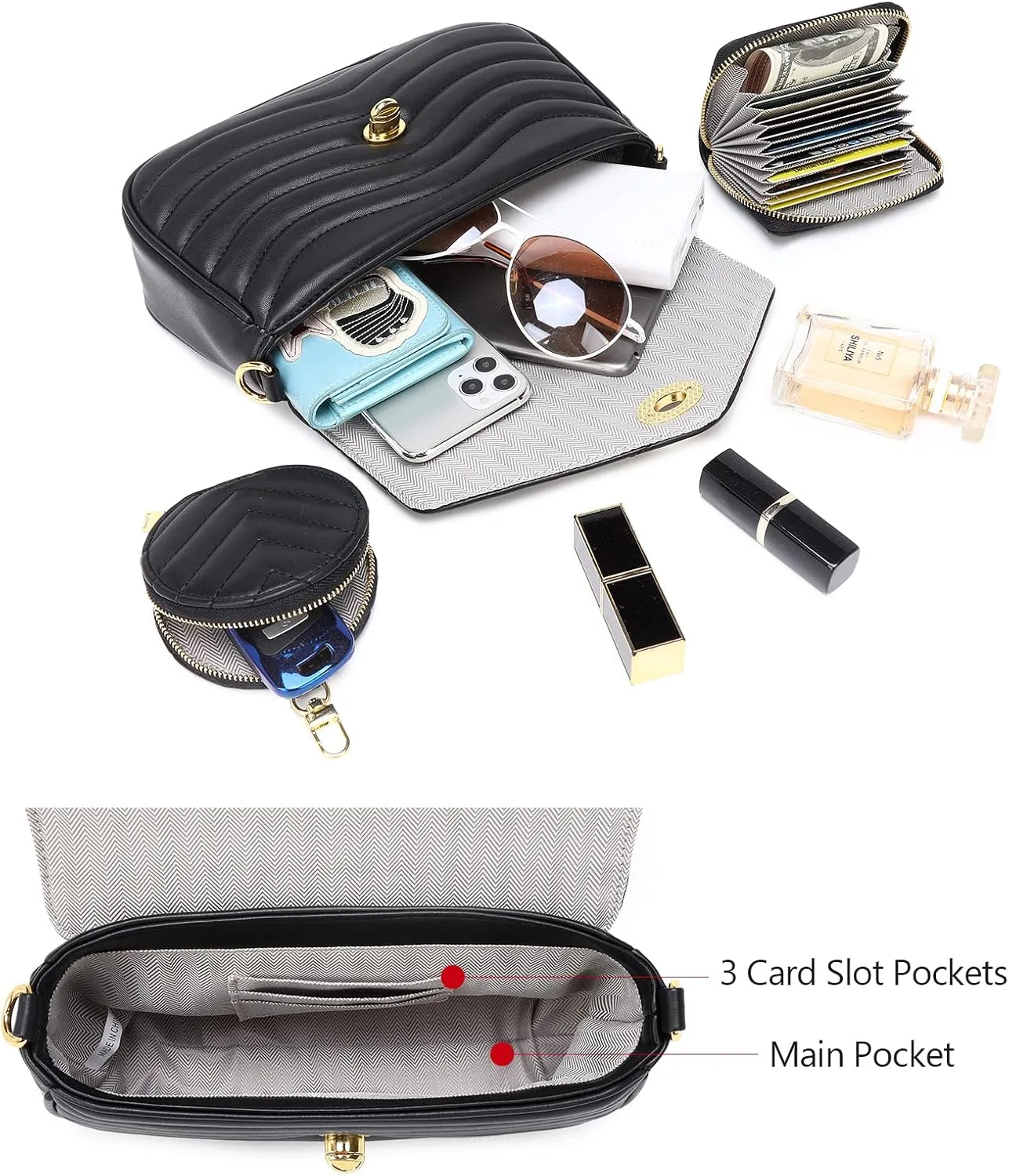 JEEHAN Quilted Crossbody Bags for women Designer Shoulder Handbags Small Purse