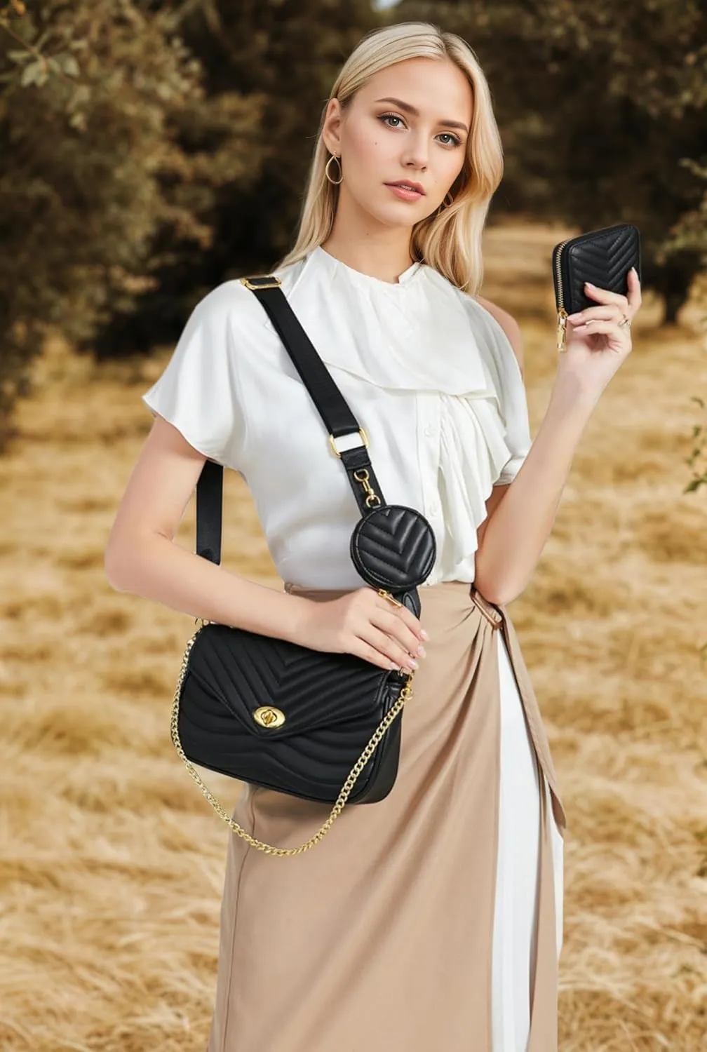 JEEHAN Quilted Crossbody Bags for women Designer Shoulder Handbags Small Purse