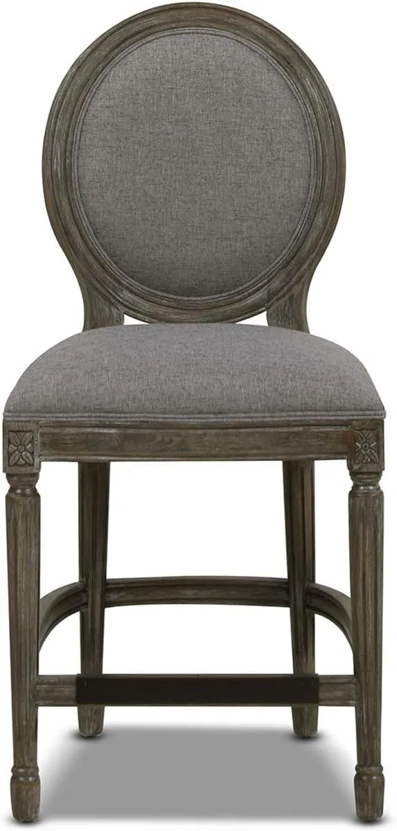 Jennifer Taylor Home Bella 25" Upholstered Round Back Counter Height Bar Stool, Heathered Grey Linen