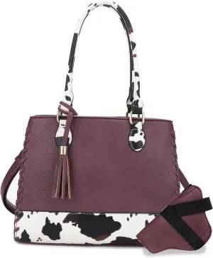 JESSIE & JAMES Montana Whipstitching Cow Print Top Handle Satchel Purse with Adjustable Shoulder Strap