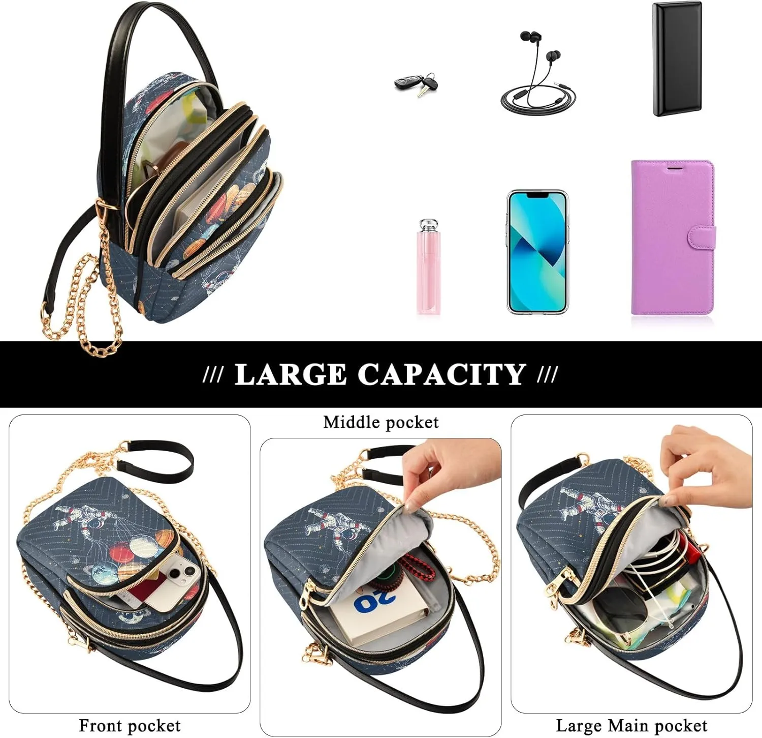 Joisal Small Crossbody Purses for Women, Women Purses and Handbags Triple Zip Shoulder Bag for Women