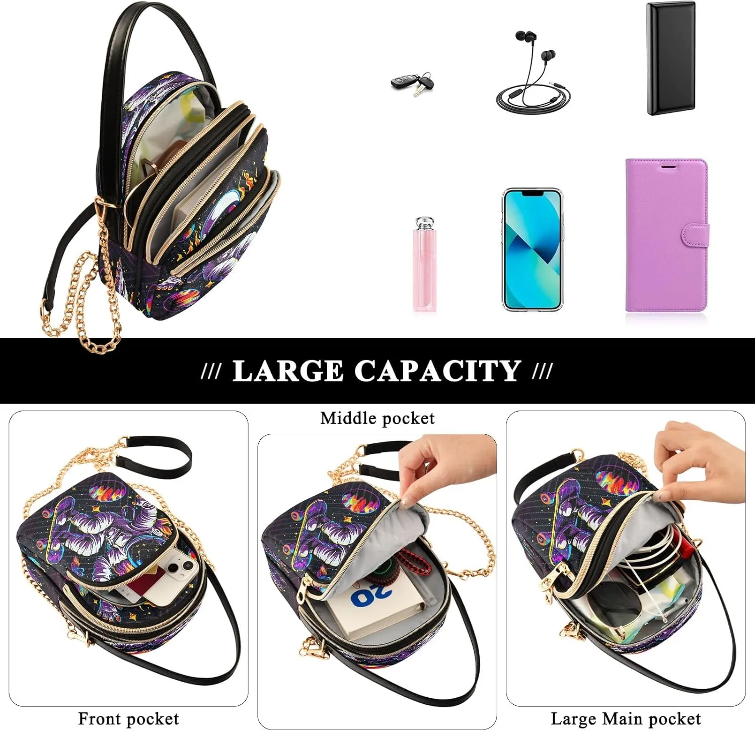 Joisal Small Crossbody Purses for Women, Women Purses and Handbags Triple Zip Shoulder Bag for Women