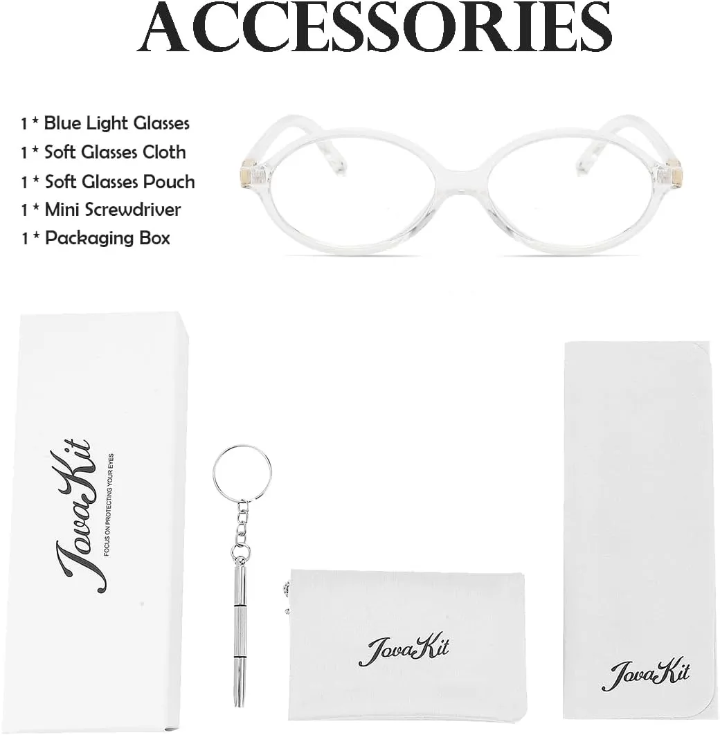 JOVAKIT Retro Oval Blue Light Blocking Glasses for Women Vintage Fashion 90s Small Oval Frame Eyeglasses