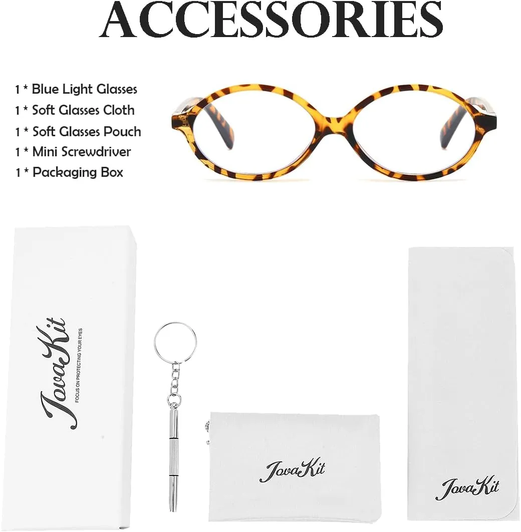 JOVAKIT Retro Oval Blue Light Blocking Glasses for Women Vintage Fashion 90s Small Oval Frame Eyeglasses