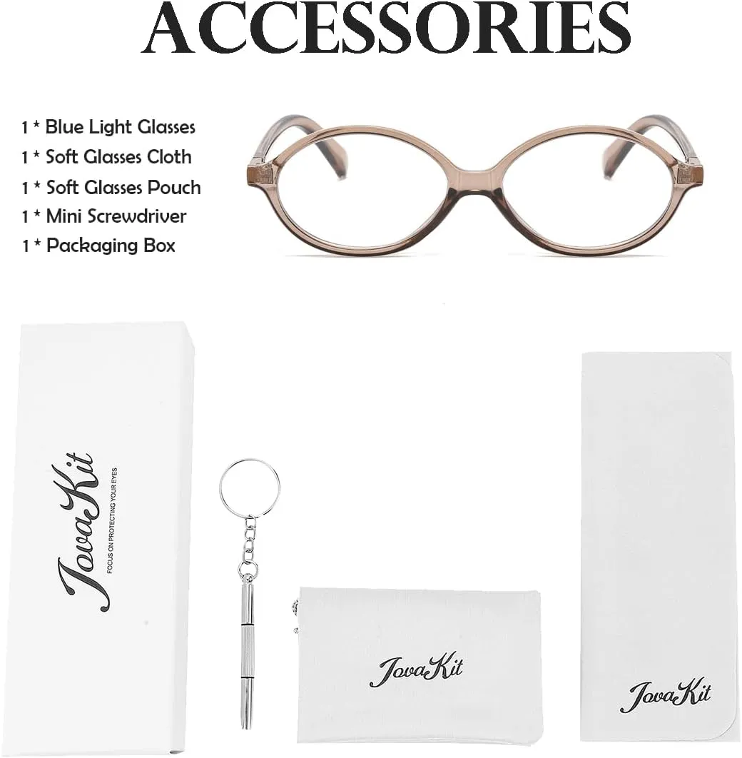 JOVAKIT Retro Oval Blue Light Blocking Glasses for Women Vintage Fashion 90s Small Oval Frame Eyeglasses