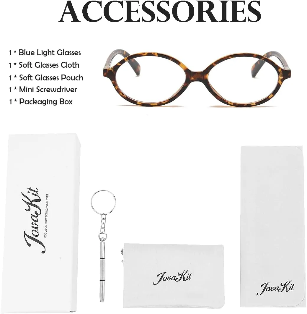 JOVAKIT Retro Oval Blue Light Blocking Glasses for Women Vintage Fashion 90s Small Oval Frame Eyeglasses