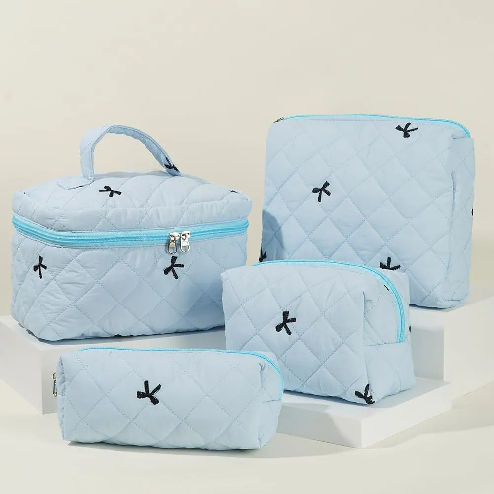 JQWSVE Coquette Bow Makeup Bag Jolly House Floral Makeup Bag Set Y2k Quilted Aesthetic Cosmetic Bag Cute Travel Toiletry Bag