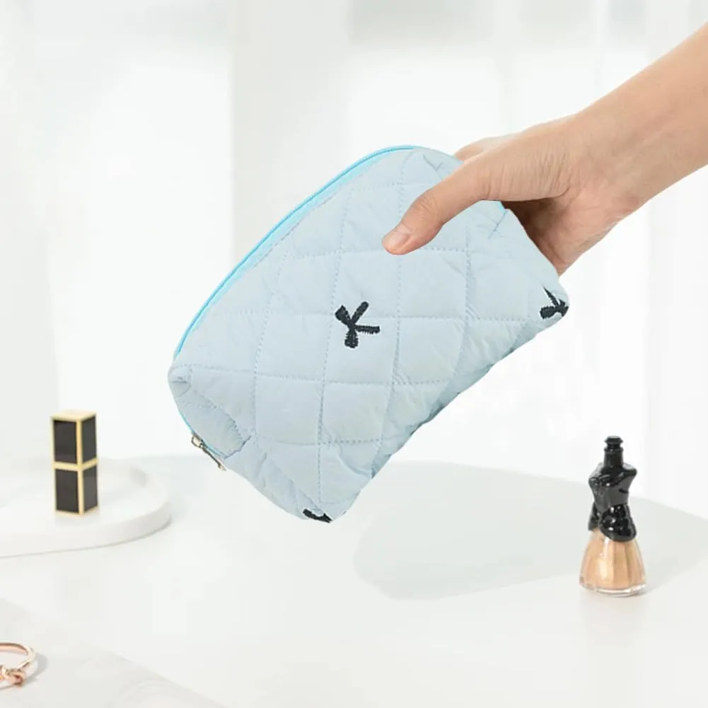 JQWSVE Coquette Bow Makeup Bag Jolly House Floral Makeup Bag Set Y2k Quilted Aesthetic Cosmetic Bag Cute Travel Toiletry Bag