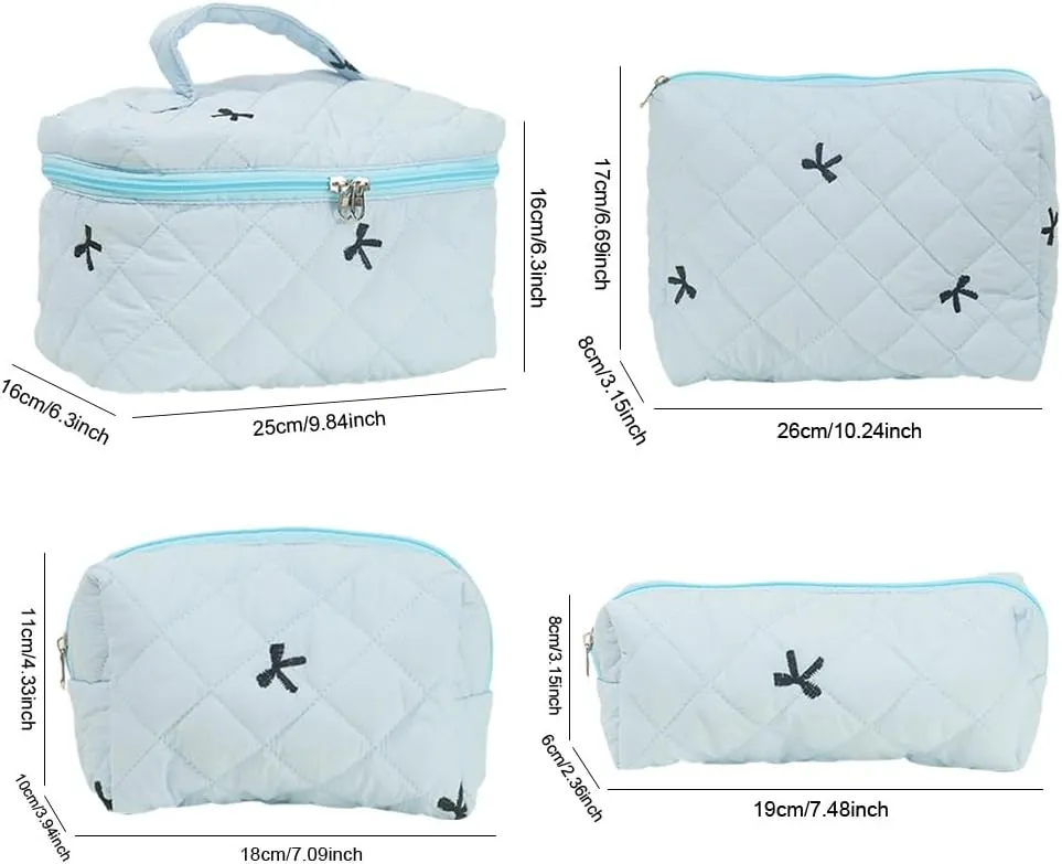 JQWSVE Coquette Bow Makeup Bag Jolly House Floral Makeup Bag Set Y2k Quilted Aesthetic Cosmetic Bag Cute Travel Toiletry Bag
