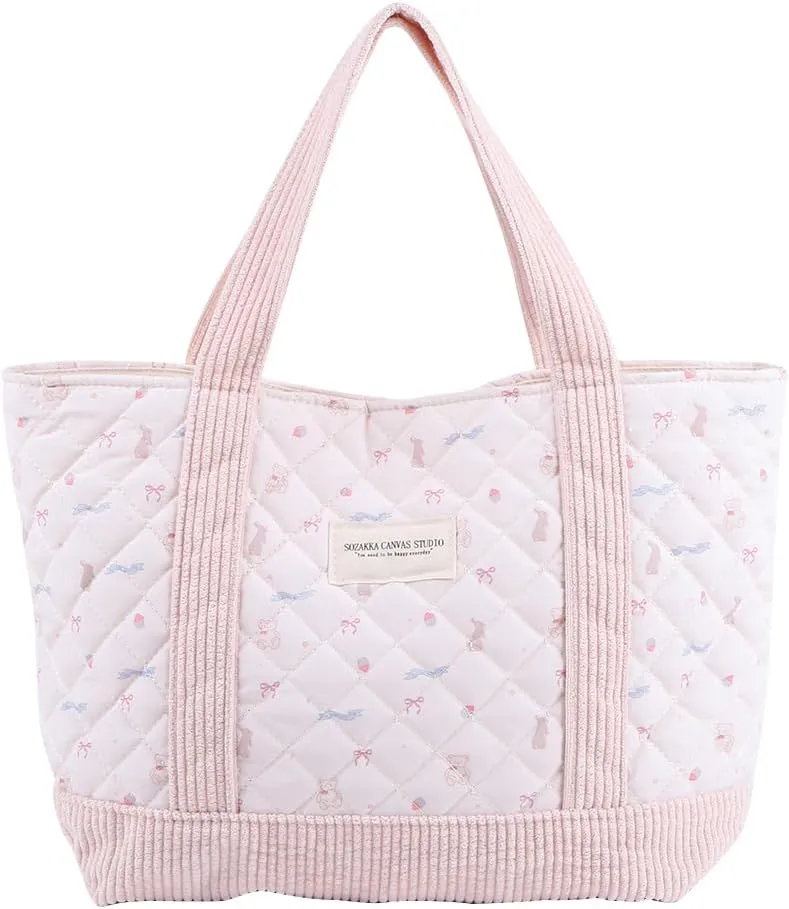 JQWSVE Floral Tote Bag for Women - Coquette Aesthetic Purse - Cute Cotton Quilted Hobo Handbag - Lightweight Small Puffer