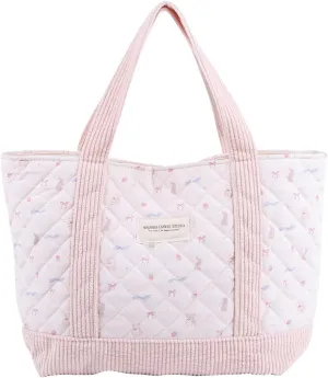 JQWSVE Floral Tote Bag for Women - Coquette Aesthetic Purse - Cute Cotton Quilted Hobo Handbag - Lightweight Small Puffer