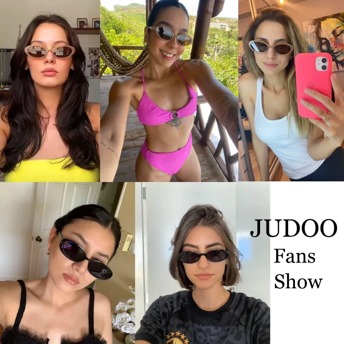 JUDOO Tiny Small 90s Sunglasses for Women Men Retro Oval Tinted Glasses