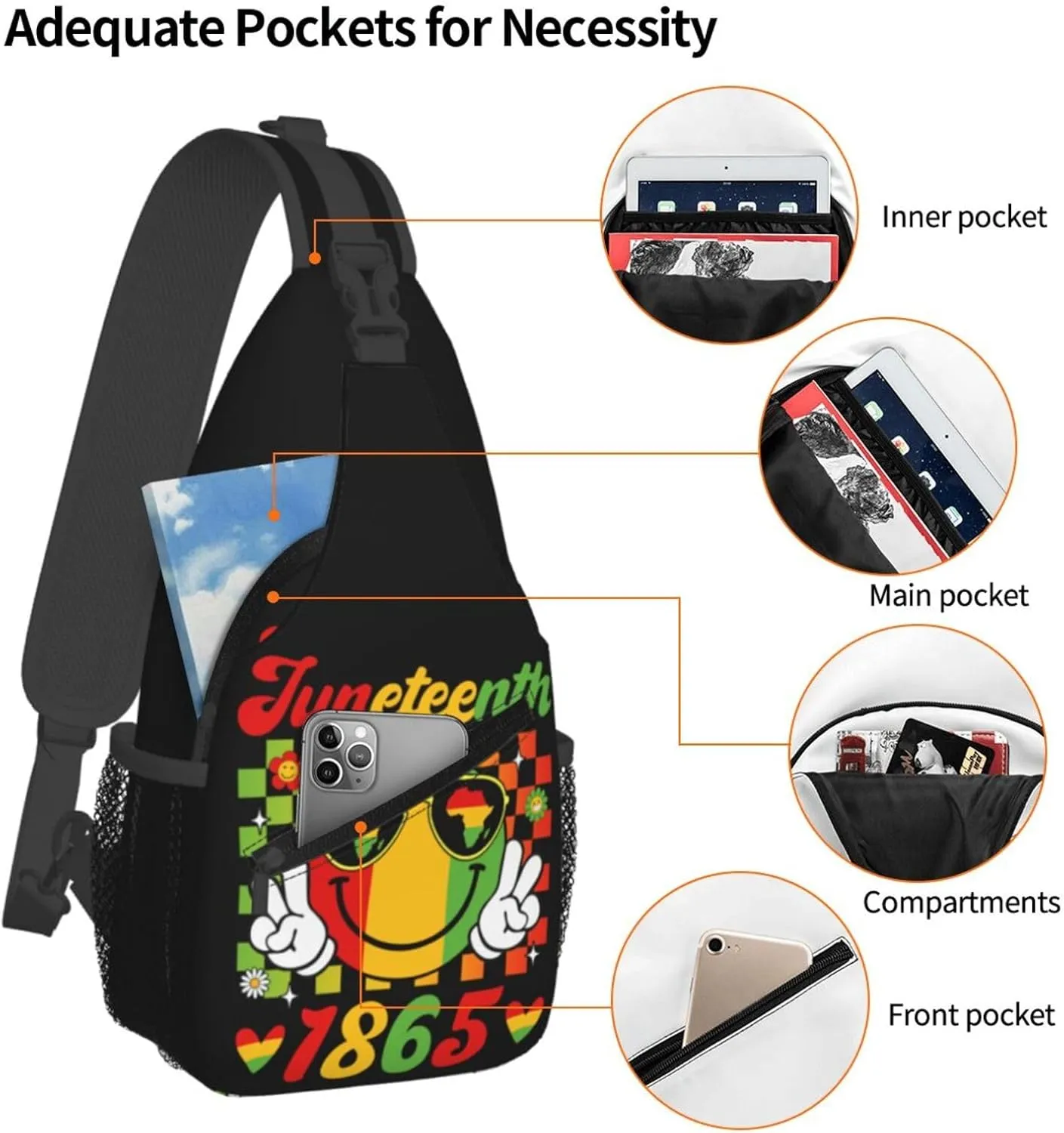 Juneteenth 1865 Lip Crossbody Bag Adjustable Sling Bag Casual Chest Bags Travel Shoulder Backpack