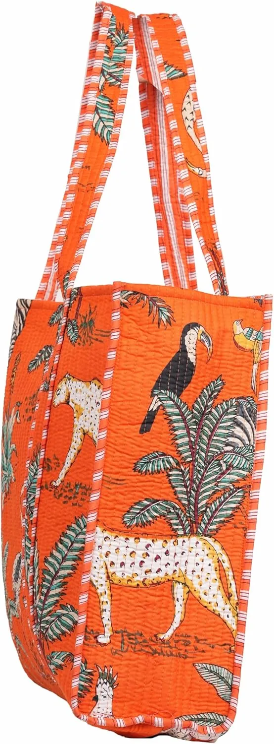 Jungle Print Tote Bag Indian Handmade Cotton Shopping Unisex Tote Bag Handmade Block Printed Shoulder Market Daily Use Bag