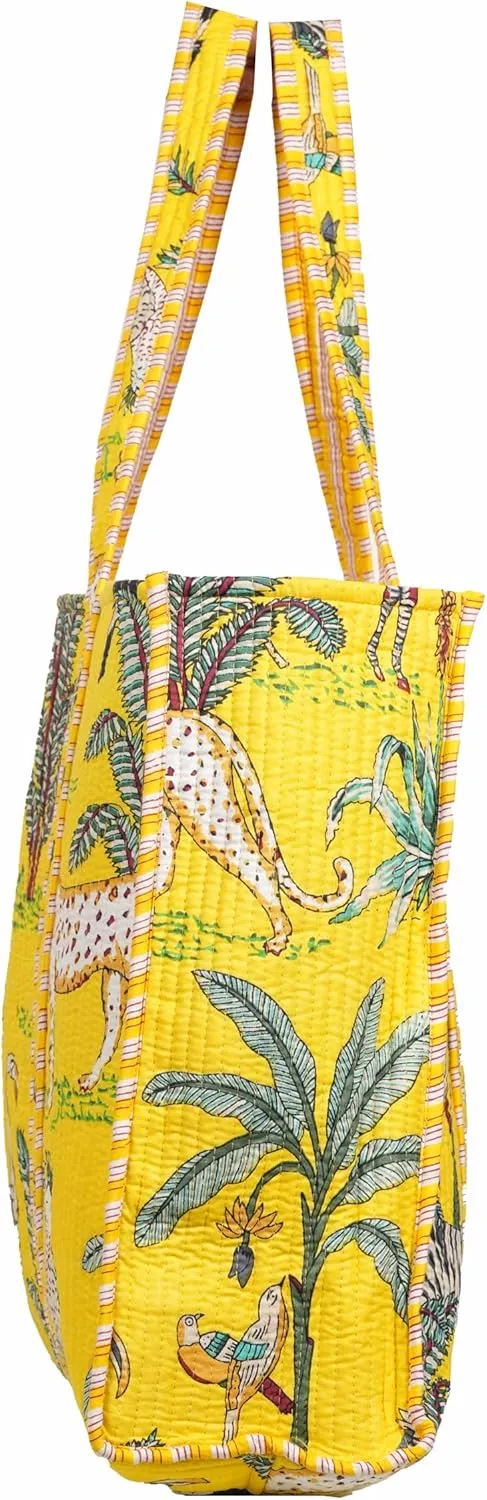 Jungle Print Tote Bag Indian Handmade Cotton Shopping Unisex Tote Bag Handmade Block Printed Shoulder Market Daily Use Bag