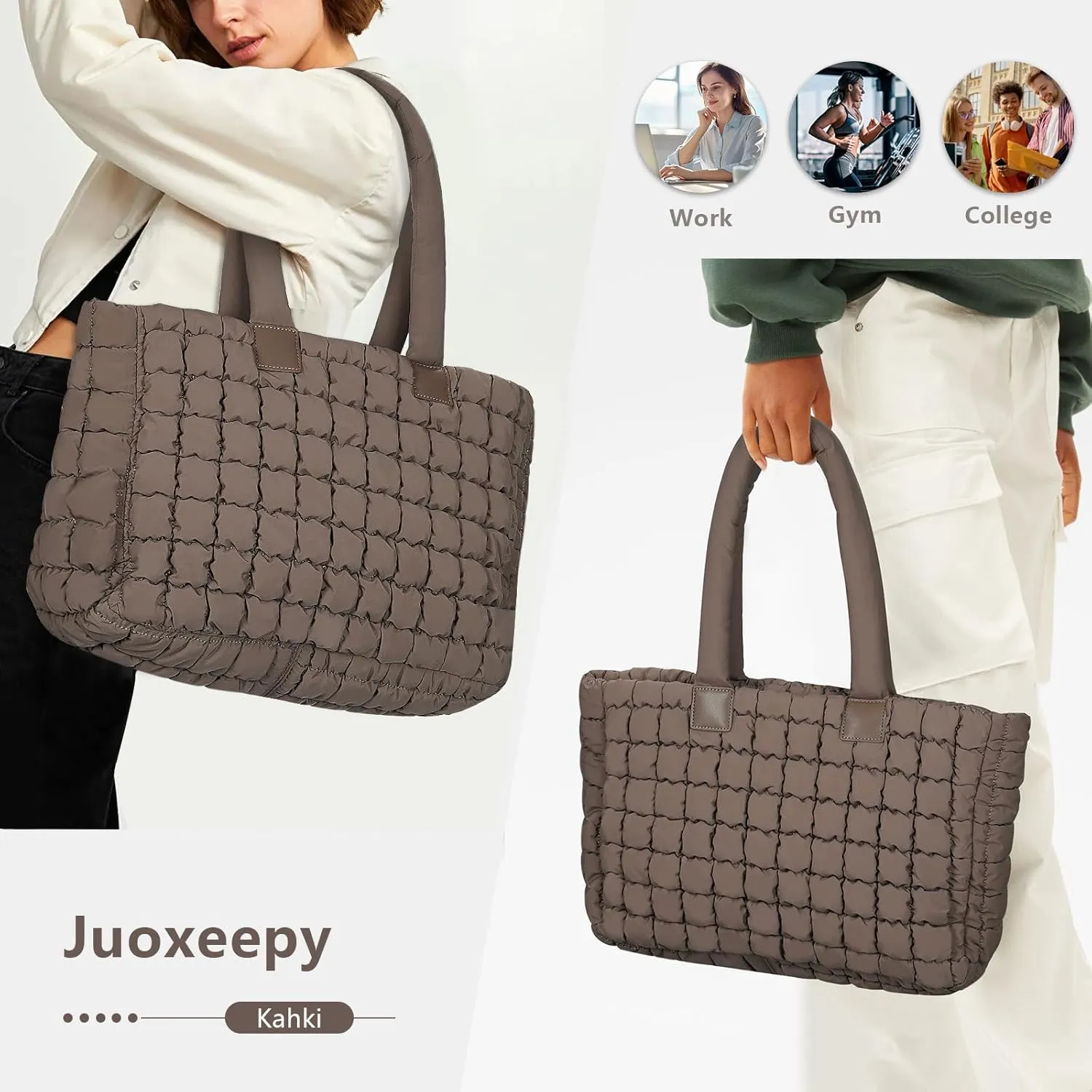 Juoxeepy Laptop Tote Bag Puffy Bag for Women Work Bag Quilted Puffer Tote Bag with Compartments