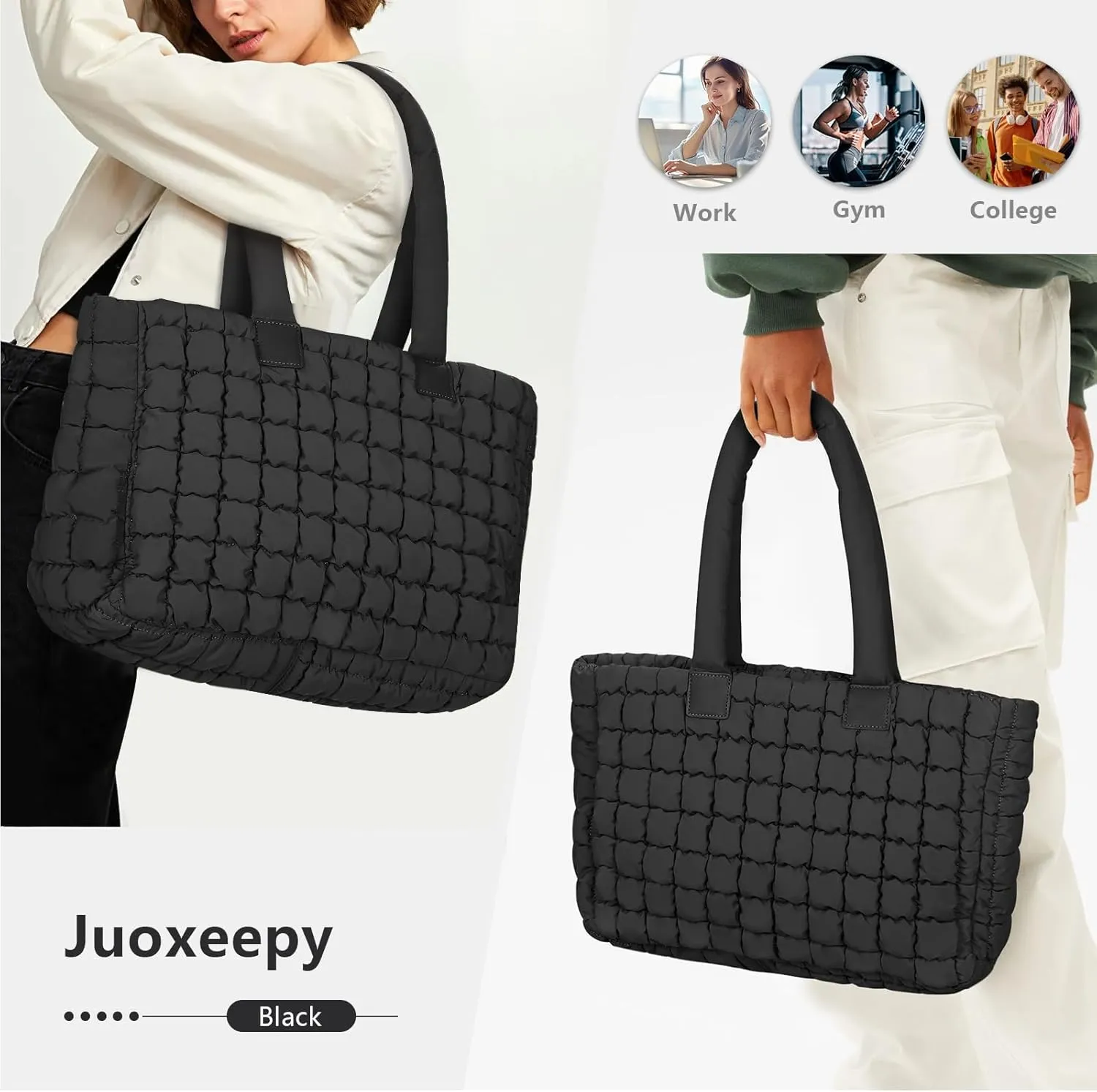 Juoxeepy Laptop Tote Bag Puffy Bag for Women Work Bag Quilted Puffer Tote Bag with Compartments