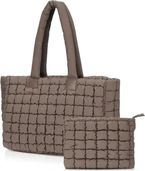 Juoxeepy Laptop Tote Bag Puffy Bag for Women Work Bag Quilted Puffer Tote Bag with Compartments