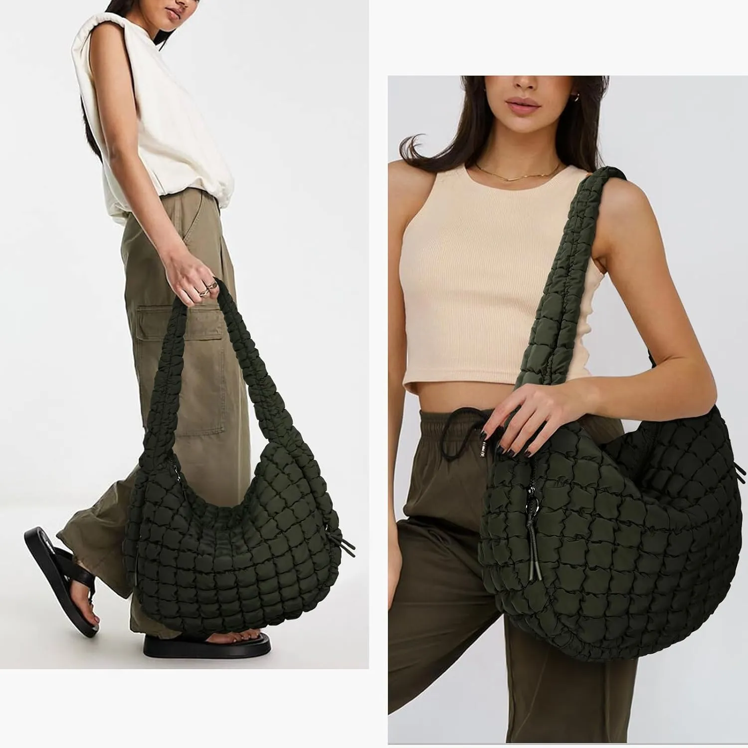 Juoxeepy Quilted Tote Bag Large Carryall Puffer Shoulder Bag Lightweight Padding Hobo Bag