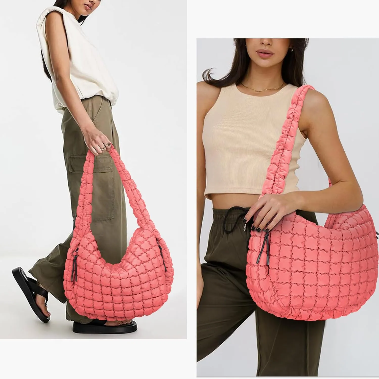 Juoxeepy Quilted Tote Bag Large Carryall Puffer Shoulder Bag Lightweight Padding Hobo Bag