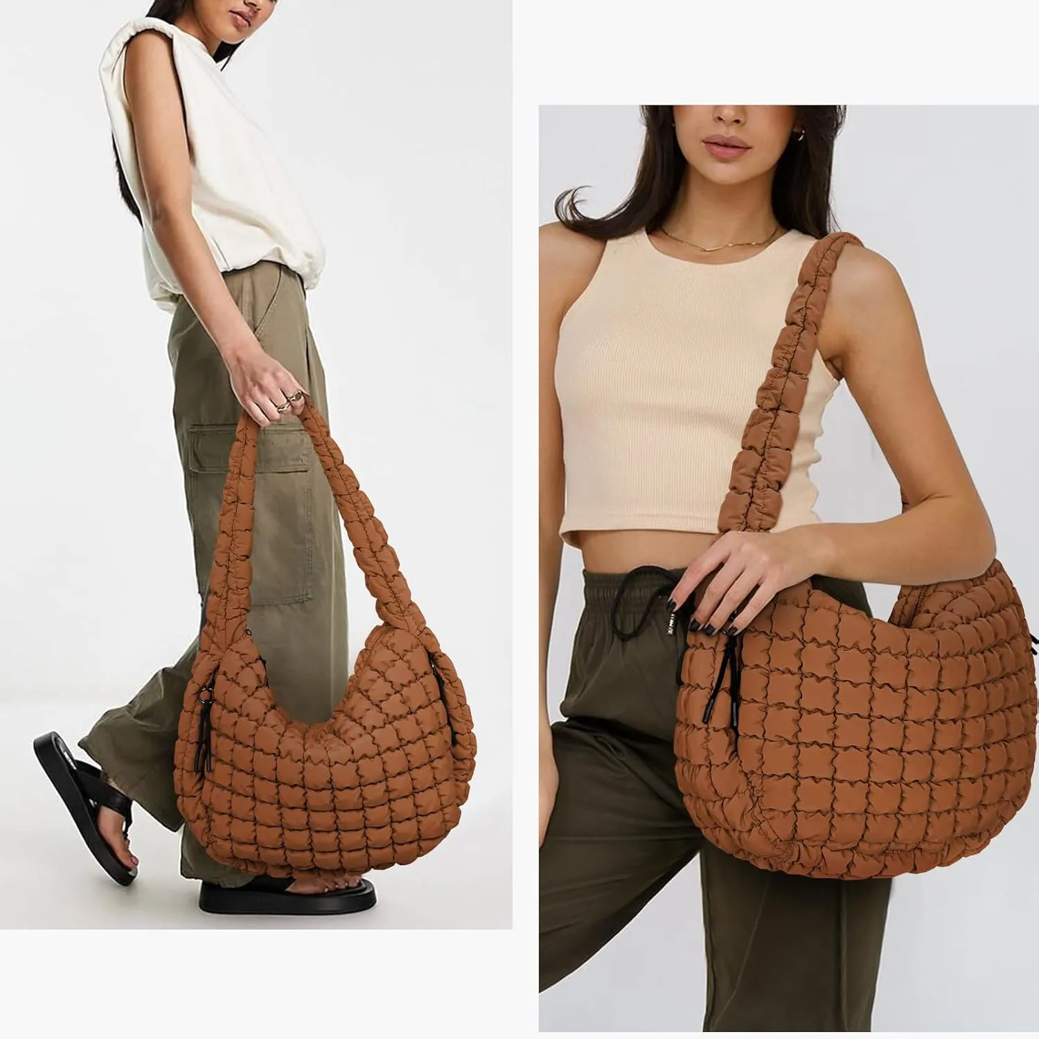 Juoxeepy Quilted Tote Bag Large Carryall Puffer Shoulder Bag Lightweight Padding Hobo Bag