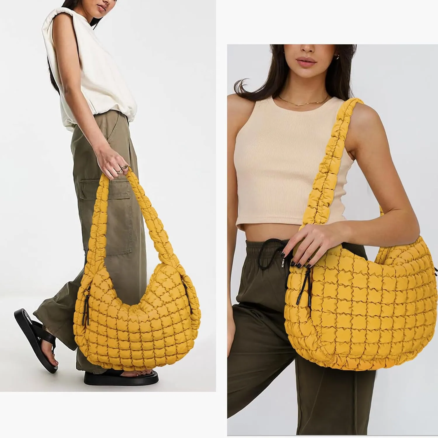 Juoxeepy Quilted Tote Bag Large Carryall Puffer Shoulder Bag Lightweight Padding Hobo Bag