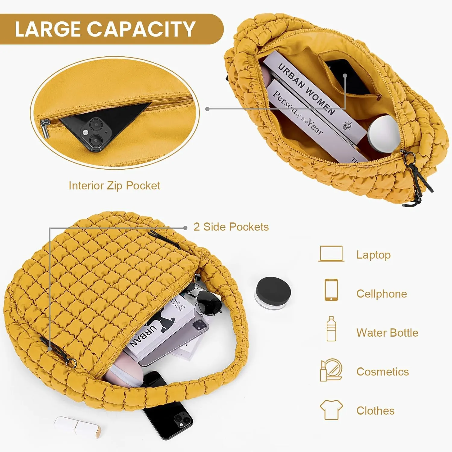 Juoxeepy Quilted Tote Bag Large Carryall Puffer Shoulder Bag Lightweight Padding Hobo Bag