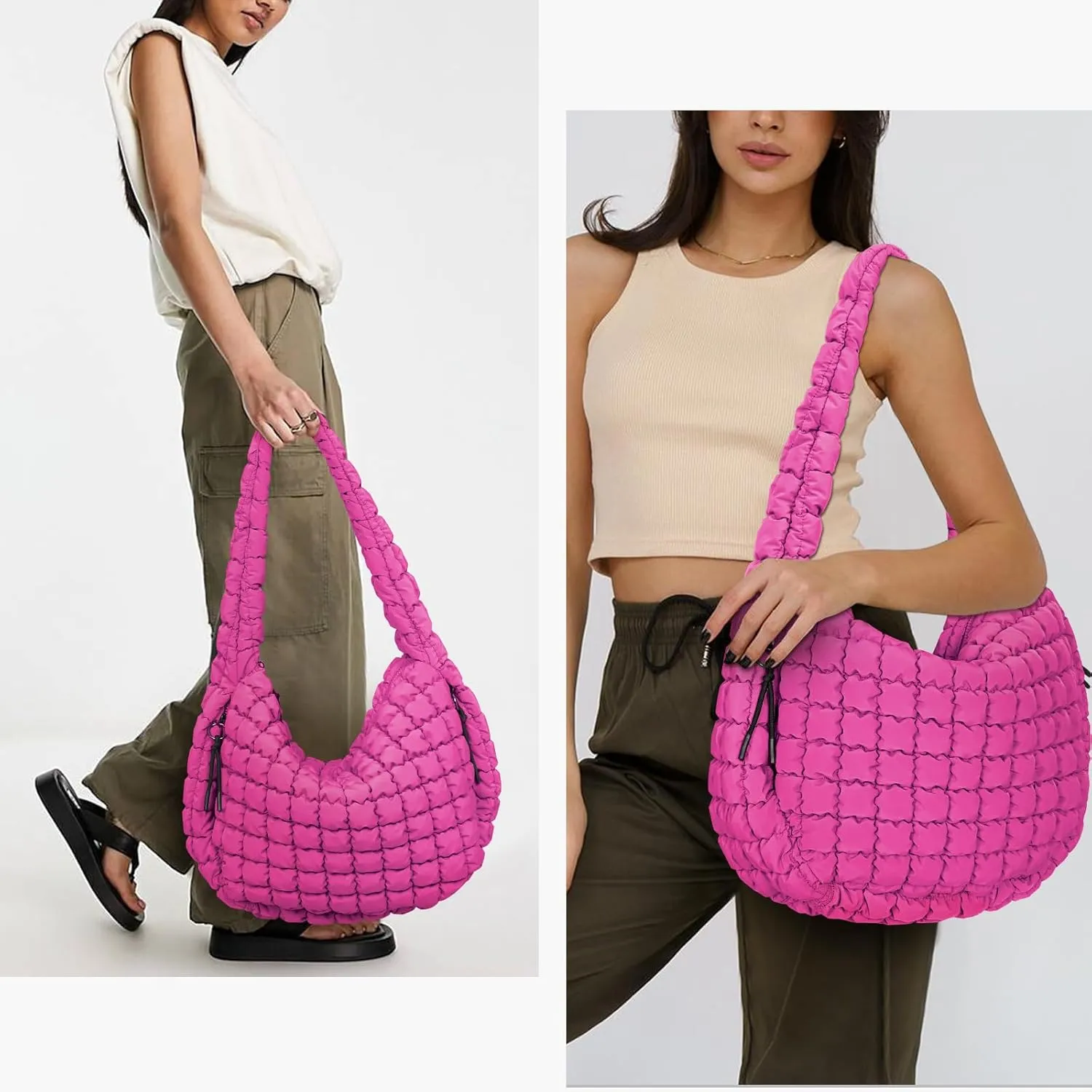 Juoxeepy Quilted Tote Bag Large Carryall Puffer Shoulder Bag Lightweight Padding Hobo Bag