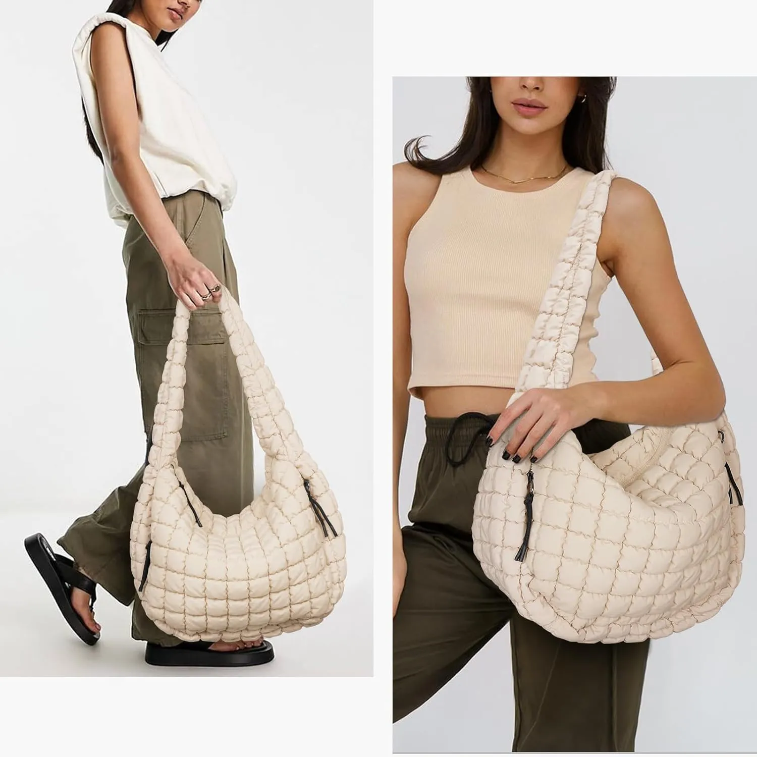 Juoxeepy Quilted Tote Bag Large Carryall Puffer Shoulder Bag Lightweight Padding Hobo Bag