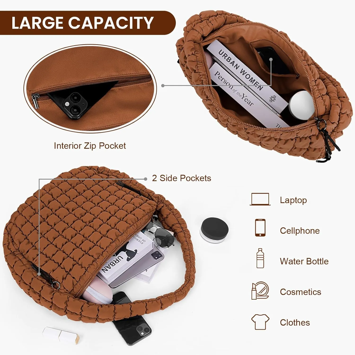Juoxeepy Quilted Tote Bag Large Carryall Puffer Shoulder Bag Lightweight Padding Hobo Bag