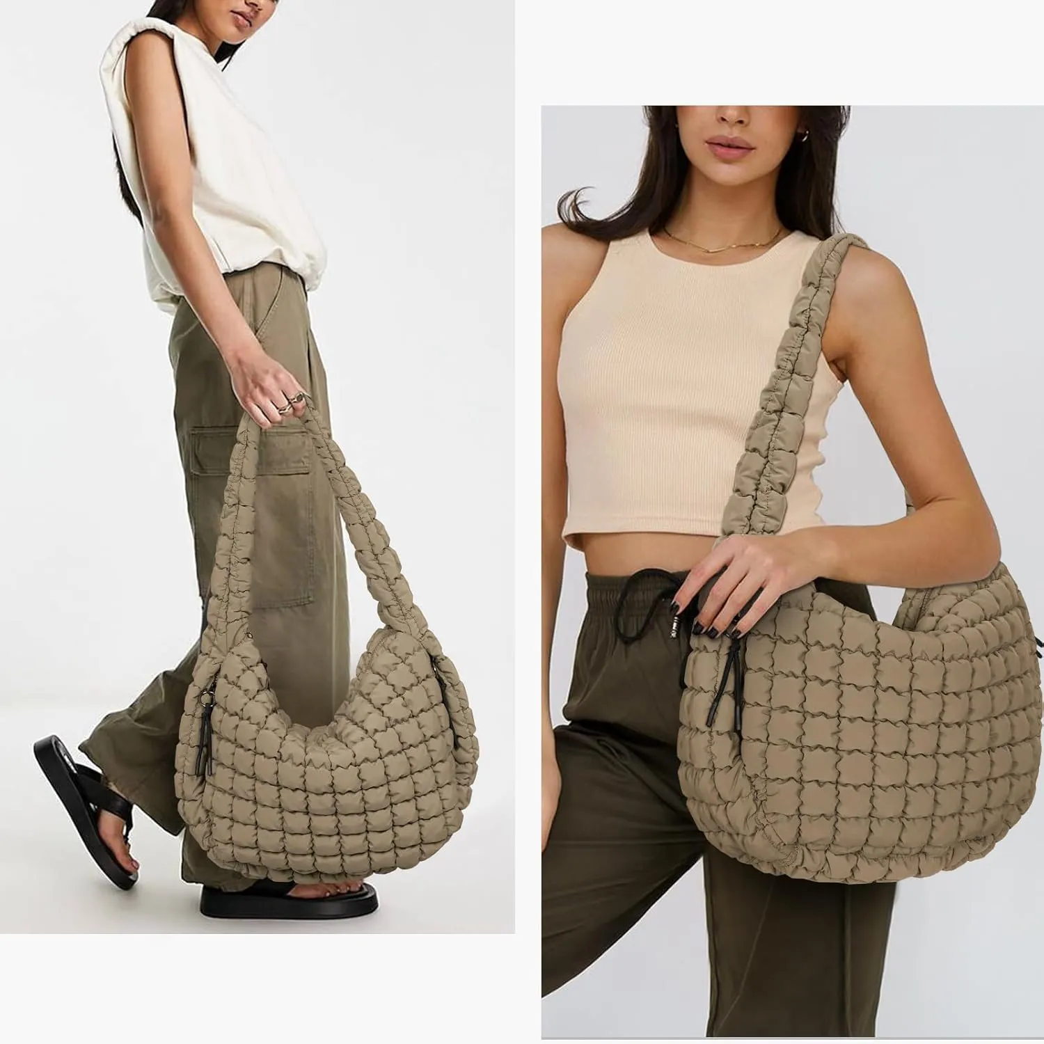 Juoxeepy Quilted Tote Bag Large Carryall Puffer Shoulder Bag Lightweight Padding Hobo Bag
