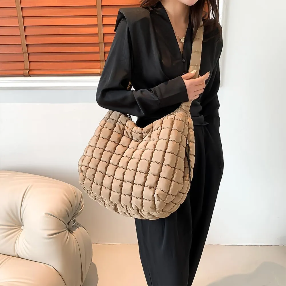 Juoxeepy Quilted Tote Crossbody Women's Puffy Hobo Bag with Padding